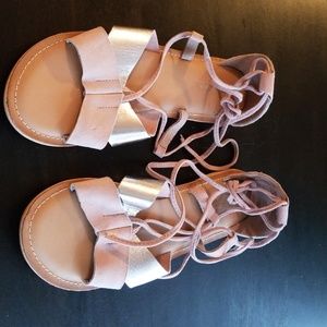 Pink and silver lace up sandals ASOS
